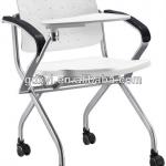 White plastic back and seat office chair with wheels and writing pad table suit to be used as training chair and visitor chair-1151A