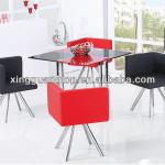 black paiting tempered glass table set with powder coating legs-TB003(table) F240-3(chair)