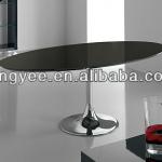 chrome steel base black tempered glass oval dining table