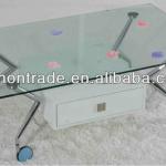 2013 new modern tempered glass center table with wheels