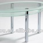 oval glass and stainless steel leg dining room table
