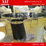 High-end fashion black round glass &amp; stainless steel bar table HG56