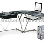 L Shap Metal Glass Computer Table-XJH-0520
