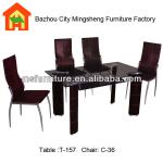 tempered glass dining table with PVC surface metal tube inside frame