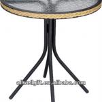 promotion Outdoor cheap popular 22mm steel tube tempered glass table with rattan