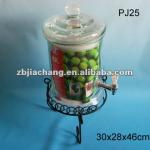 PJ22 clear cylinder glass wine jar with metal stand
