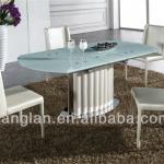 white painting stainless base tempered glass dining table