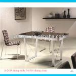 Modern dinning room furniture, temper glass dining table set with aluminum glass and black color for sale
