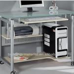 Rolling Computer Desk, Glass and Silver-Colored Metal-