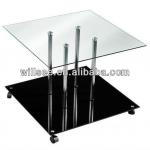 LC-1011,Modern Black Clear Tempered Glass Shelf Chrome Side End Coffee Table