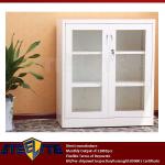lockable white metal small cabinet with glass door / half height cream small vitrine living room 3-tier showcase design