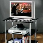 RM-1007,3 Tier Black Glass Chrome Media TV DVD PS3 X Box Stand Shelving Storage Unit