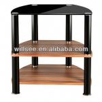 RM-1010,3 Tier Walnut Furniture Black Glass TV DVD PS3 X Box Stand Shelving Corner Unit-RM-1010