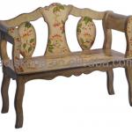 European Style Wooden Love Seat With Hand Painted Flower Pattern