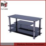 cheap 3 tier stainless steel leg black tempered glass tv stand