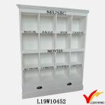 Vintage white wooden CD display rack stand-L19W10452