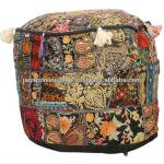 SPARKLING INDIAN ANTIQUE COTTON BEAD SEQUIN OTTOMAN POUF