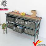 Used Vintage Industrial Style Wood And Metal Console-LWYW1779