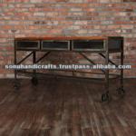 VINTAGE INDUSTRIAL IRON WOODEN CONSOLE