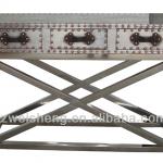 Vintage Industrial-style 3-Drawer Console Table With Stainless Steel Cross Frame