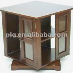 Wooden swivel end table w/bookcase and photo frames walnut finish