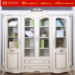 Classic White Color Study Room Furniture Glass Door Bookcase 069374