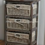 wooden cabinet with 3 wicker drawers with lining
