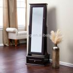 Transitional cheval mirror locking jewelry armoire with base drawer-12302