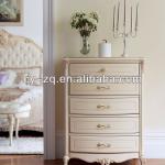 Romantic princess white colour rose wooden hand carved bedroom furniture-5 drawers chest