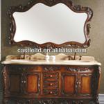 Travertine Antique double sink wooden mirror and vanity top with Baltic Brown/Classic solid wood bathroom vanity or cabinet