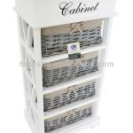 White Wood 4 Drawer Tower Chest of Drawers Fabric Bathroom Storage