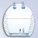 Arch computer grooved silver bathroom mirror with a glass shelf