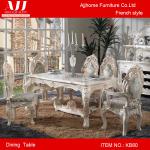 Luxury and latest technology classic white wooden restaurant dining room table set with fabric chair and service trolley KB80