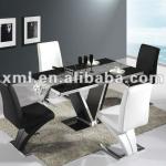 modern stainless steel frame tempered glass top dinning table and chair XML9186