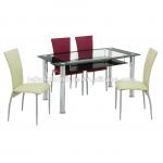 moder dining table set 1+4 ,metal pu chair ,tempered glass chrome leg dining table