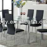 7-Pcs KALAWAO MODERN CHROME DINING GLASS TOP DINING SET BLACK CHAIRS-DS-2192