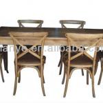 rustic timber table and 6 cross back chair dining set