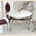 Marble top round glass stainless steel dining table and 4 chairs