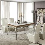 stainless steel dining table with wooden top