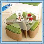 Four Persons Tempered Glass Rattan Dining Table