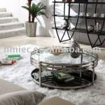 fashionable round glass coffee table with stainless steel frame