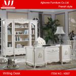Delicate and modern French white wooden book cabinet and writing desk with wheel chair KB97