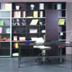 Modern Black Wood Home Office (book case, desk, chair)