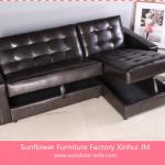 Leather Corner Sofa Bed with Storage