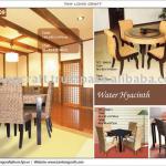 Water hyacinth dining set, dining table and dining chair with glass and wooden frame-TCC-DN09