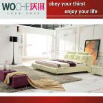 2013 New Design Bedroom Leather Soft Bed With headrest(BW1005) white color genuine leather