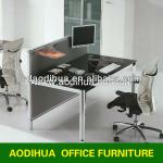 Small size with partition glass top computer table LA-007