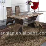 marble top stainless dining table with leather