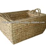 Vietnam Rectangular Water Hyacinth Storage Basket - Set 3 with handles