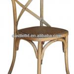 Oak finished Cross back bent wooden dining chair with rattan seat,set of two